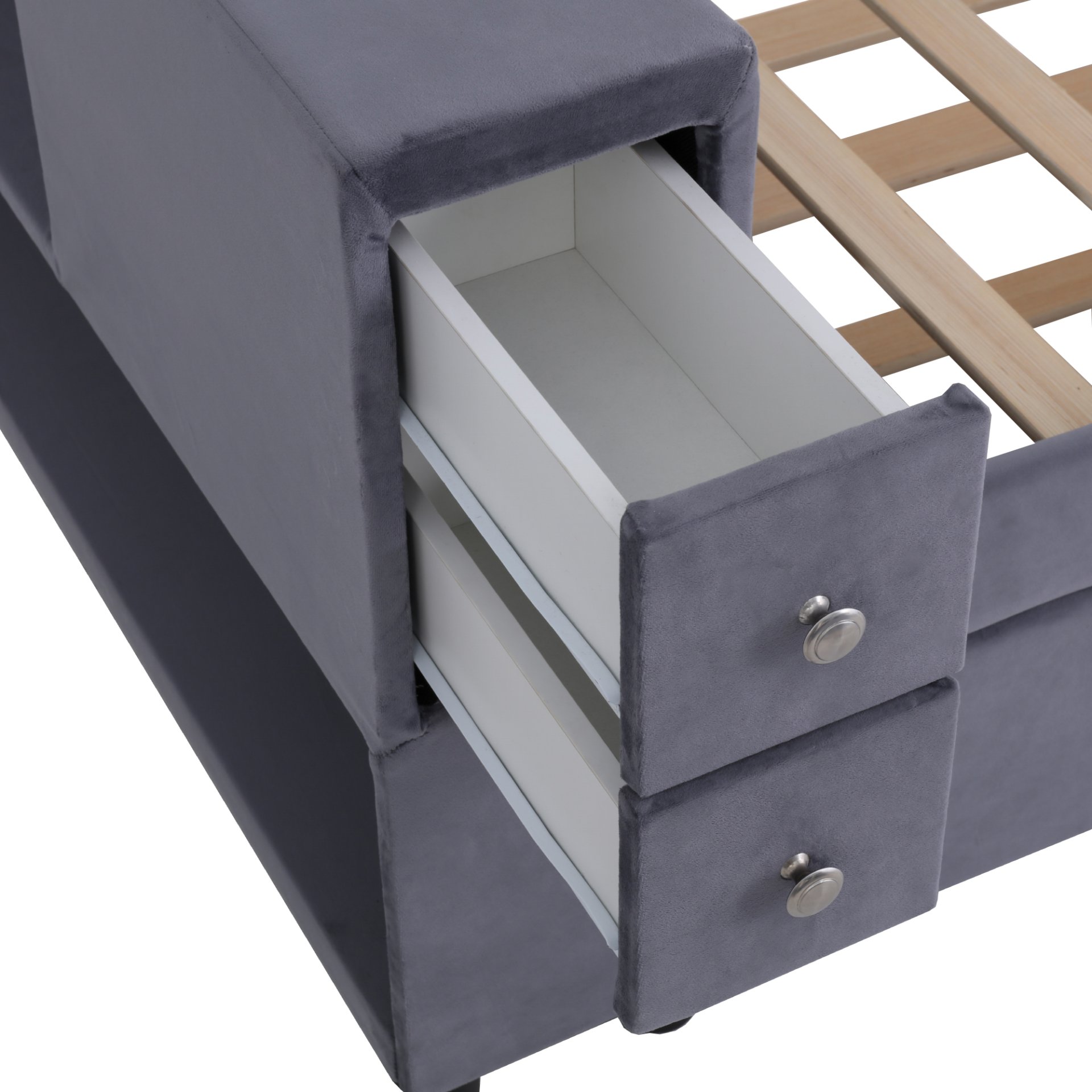 Twin Upholstered Bed With Storage And Twin Trundle, USB Charging Ports - Gray - Image 16