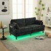 Modern Style Chenille 2 Seater Sofa With LED Light, USB Port And Storage Bag - Black - Image 14
