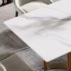 63" Modern Artificial Stone Straight Edge Metal Leg Dining Table, 6 People - White / Gold - Image 7