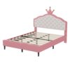 Full Size Lovely Crown Fantasy Leather Princess Bed With Tufted Headboard - Pink / Cream - Image 6