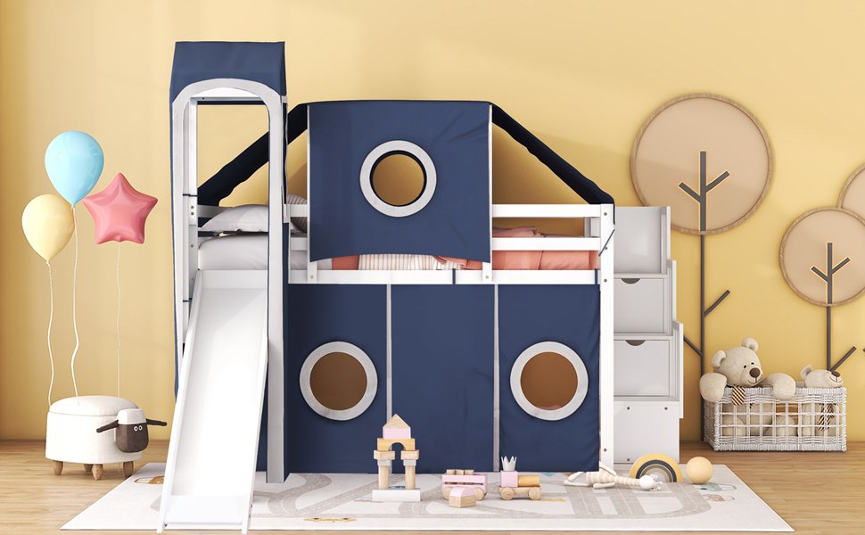 Full Size Loft Bed With Tent And Tower - Blue - Image 20