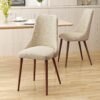 Mid Century Modern Fabric Armless Dining Chairs Set - Wheat / Dark Walnut - Image 2