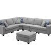 Casanova - 7 Piece Modular L-Shape Sectional Sofa With Ottoman - Light Gray - Image 2