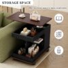 Adjustable End Table With Wheels, Modern Multifunctional Sofa Side Table With Lift Top, 360°Rotating Top And Storage Space For Living Room, Small Space - Black / Brown - Image 9