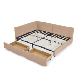 Mid Century Upholstered Tufted Full Size Storage Bed Frame With Backrest And Armrests - Pink