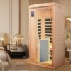 Low Emf Front Door With Heating Panel 1 People Hemlock Far Infrared Indoor Sauna Room - Natural - Image 6