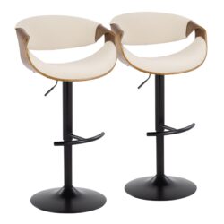 Curvo - Mid-Century Modern Adjustable Barstool With Swivel With Rounded T Footrest (Set of 2) - Black / Walnut / Cream