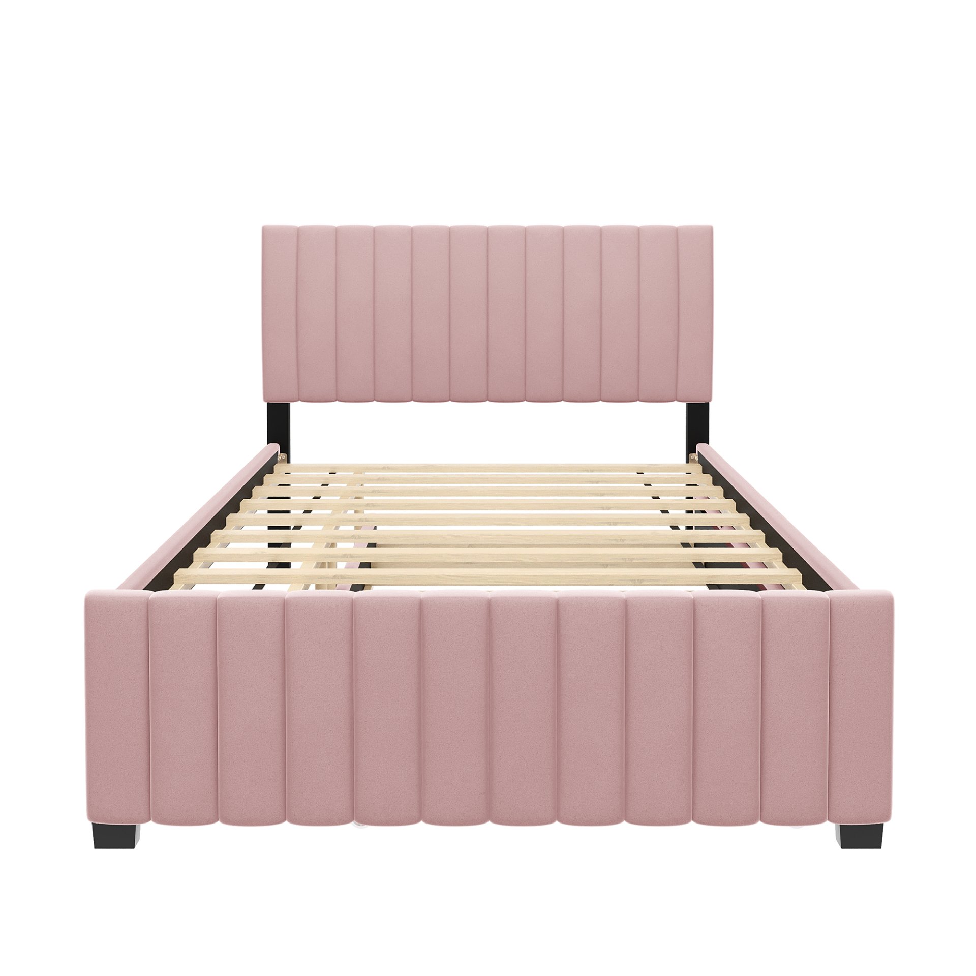 Full Size, Elegant Upholstered Platform Bed With Twin Size Trundle - Pink - Image 5