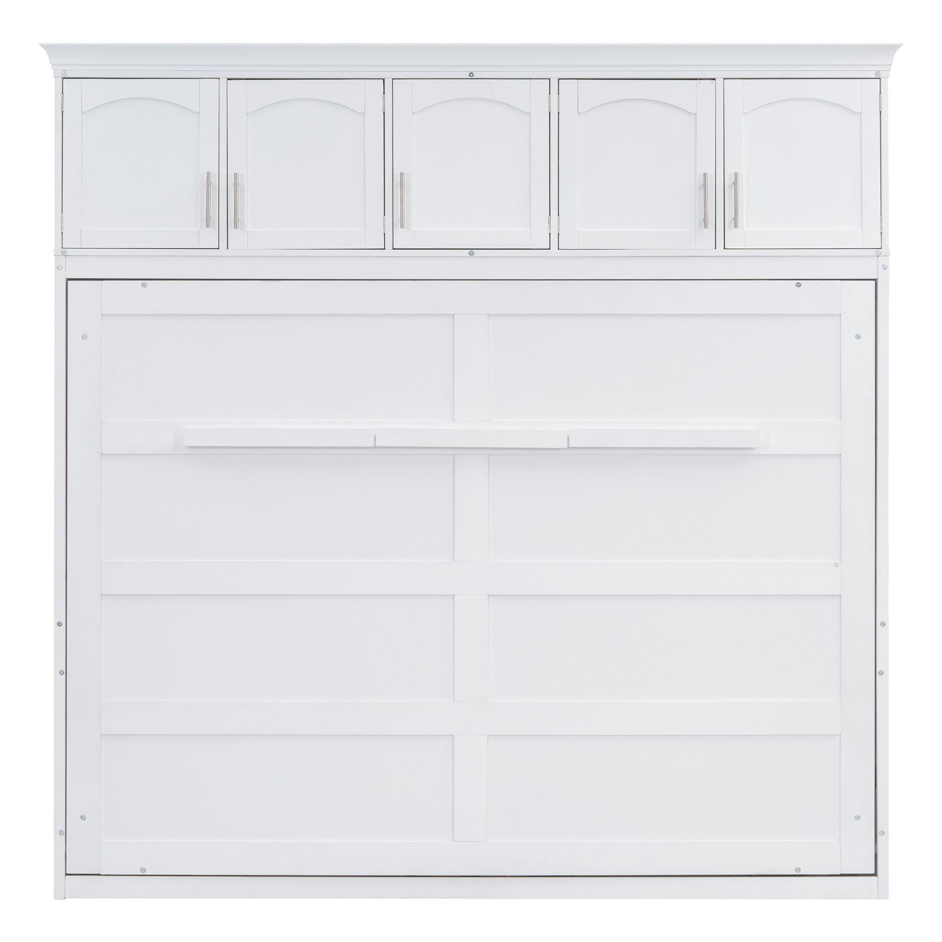 Full Size Space Saving Murphy Wall Bed With Top Cabinets, Flexible Slats - White - Image 16