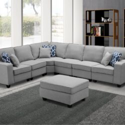 Casanova - 7 Piece Modular L-Shape Sectional Sofa With Ottoman - Light Gray