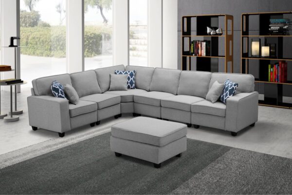 Casanova - 7 Piece Modular L-Shape Sectional Sofa With Ottoman - Light Gray
