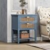 2 Drawer Side Table, Natural Rattan, American Furniture, End Table Suitable For Bedroom, Living Room, Or Study - Blue - Image 4
