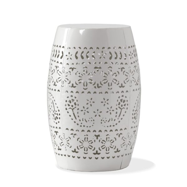 Transitional Ruby - Side Table With Lace Cut Design - White