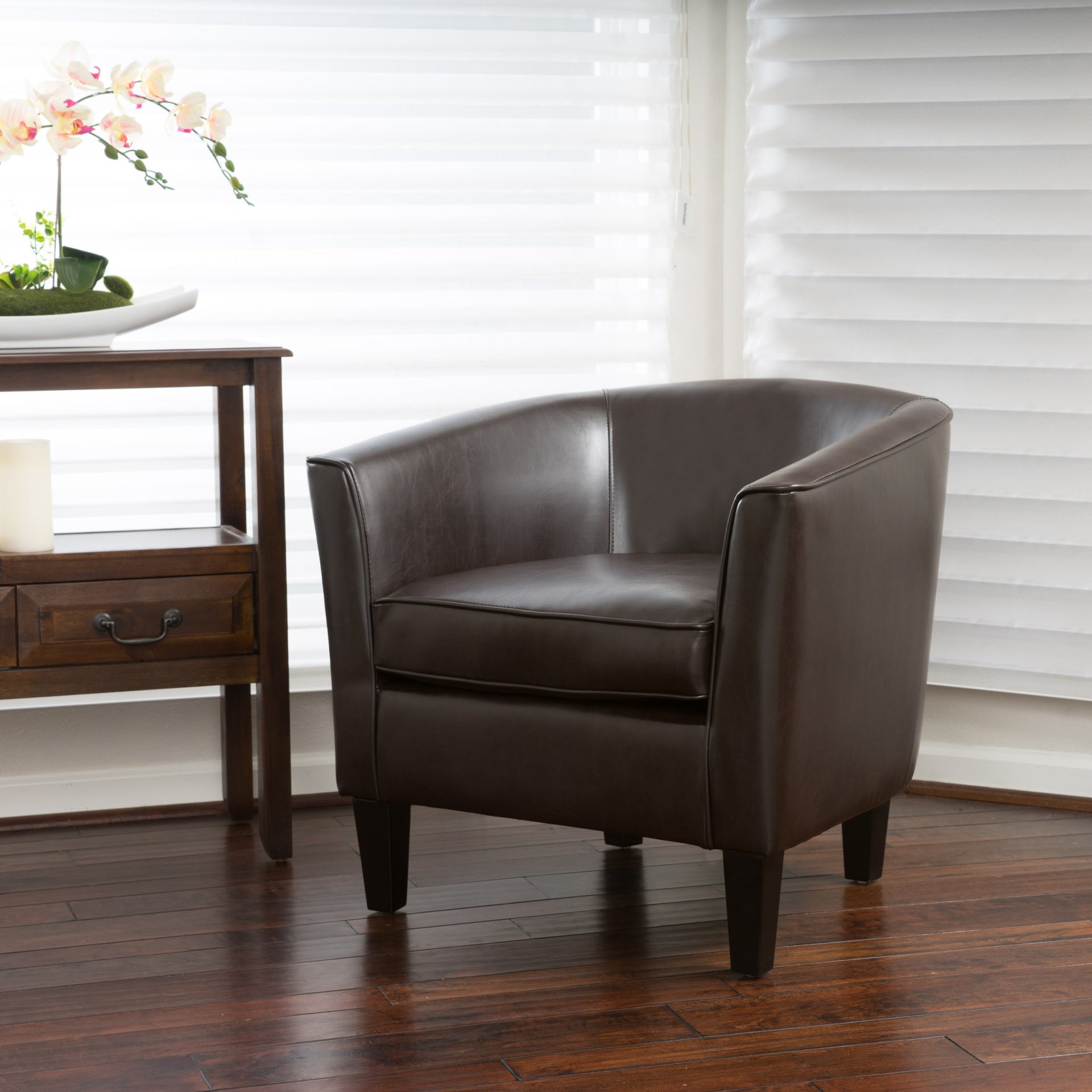 Faux Leather Club Chair With Curved Backrest - Brown - Image 5
