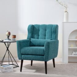 Modern Accent Chair Upholstered Foam Filled Living Room Chairs Comfy Reading Chair Mid-Century Modern Chair With Chenille Fabric Lounge Arm Chairs Armchair For Living Room Bedroom - Teal