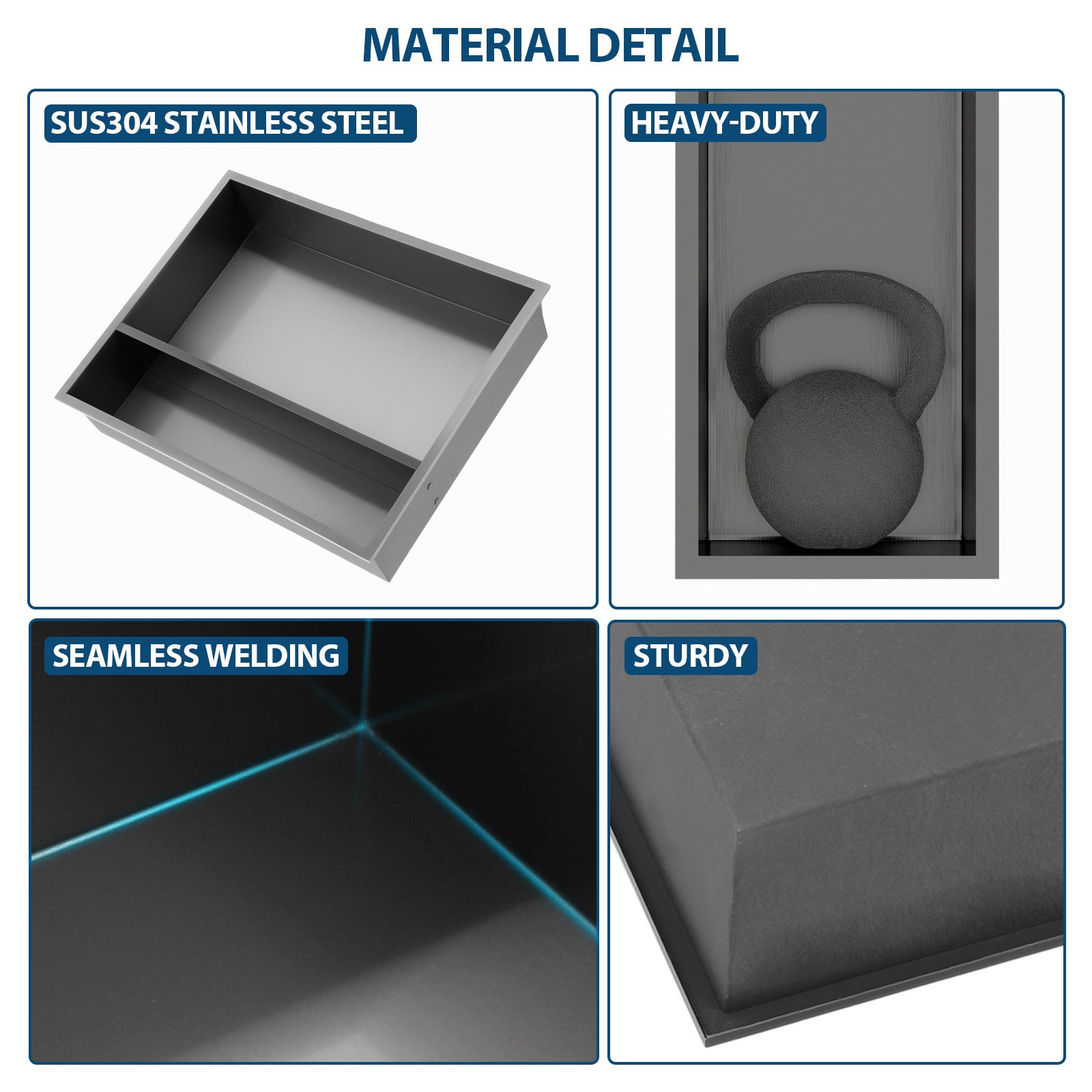 19" X 15" Stainless Steel Shower Niche Double Shelf With Rust Resistance - Gunmetal Black - Image 7