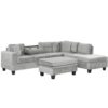 Modern Sectional Sofa With Storage Ottoman, L - Shape Couch With 2 Pillows And Cup Holders - Gray - Image 16