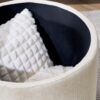Classic 2 Piece Round Chenille Storage Ottoman Set With Drum Shaped Stool And Desktop Panel - Beige - Image 8
