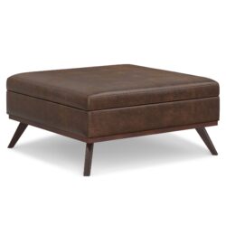 Owen - Extra Large Square Coffee Table Storage Ottoman - Distressed Chestnut Brown