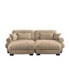 Modern 2 Seater Sofa With Ottoman And Round Bolster Armrests - Camel - Image 11