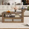 Modern Coffee Table, Coffee Table With 1 Storage Shelf, 2 Tabletops And 1 Rattan Drawer For Living Room - Dark Brown - Image 5