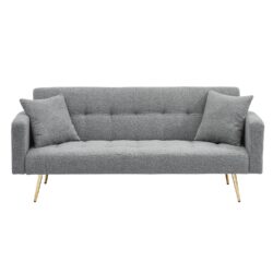Contemporary Teddy Fleece Sofa Bed With 2 Throw Pillows And Metal Legs - Gray