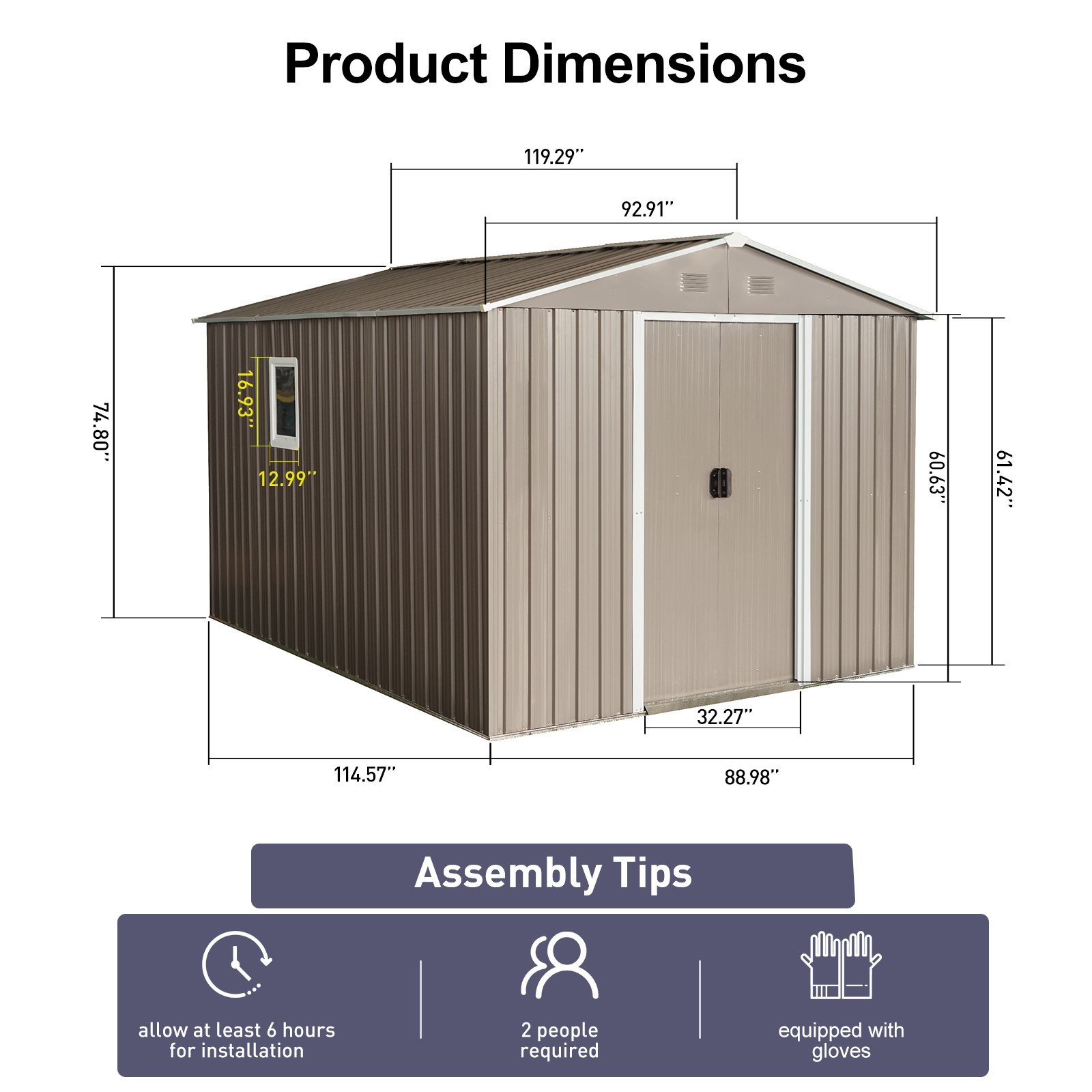 8Ft x 10Ft Outdoor Metal Storage Shed With Metal Floor Base, With Window - Gray - Image 9