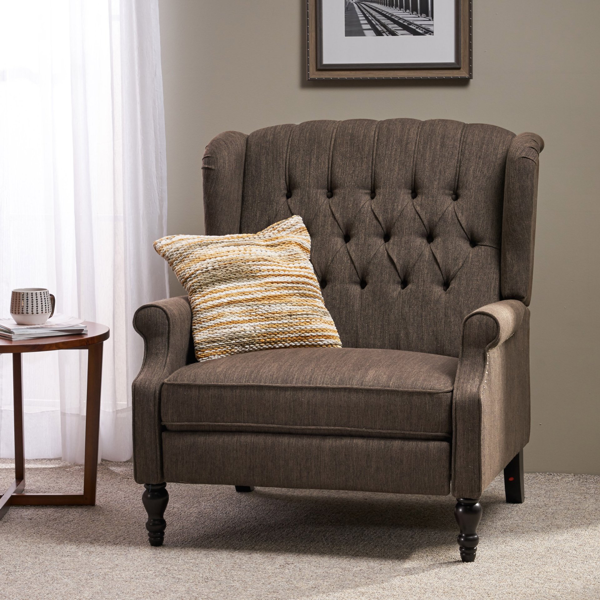Dunham - Contemporary Fabric Tufted Oversized Pushback Recliner - Brown - Image 2