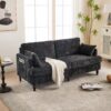 Modern Style Chenille 2 Seater Sofa With LED Light, USB Port And Storage Bag - Black - Image 2