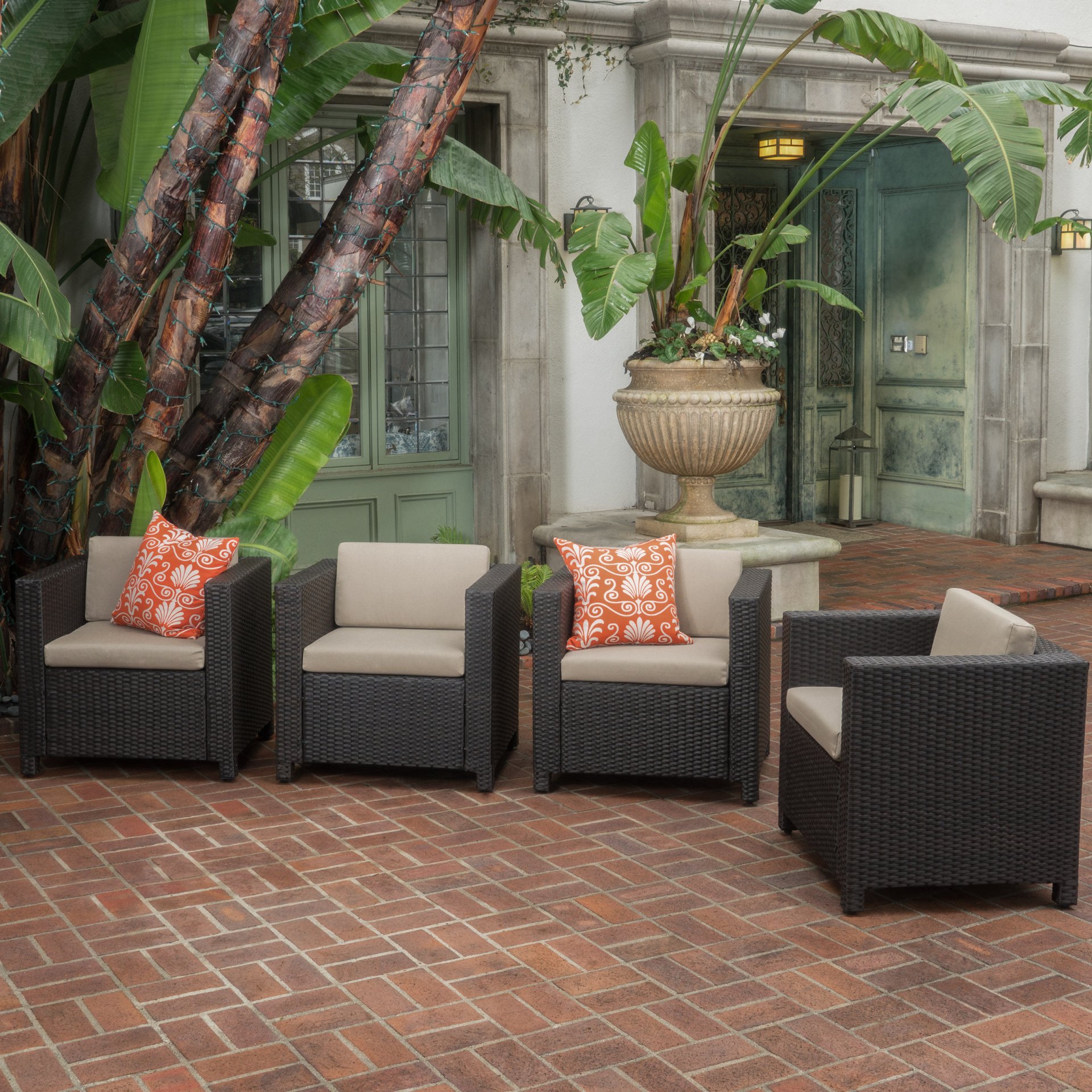 Modern Outdoor Club Chair With Removable Cushions - Brown / Beige - Image 6
