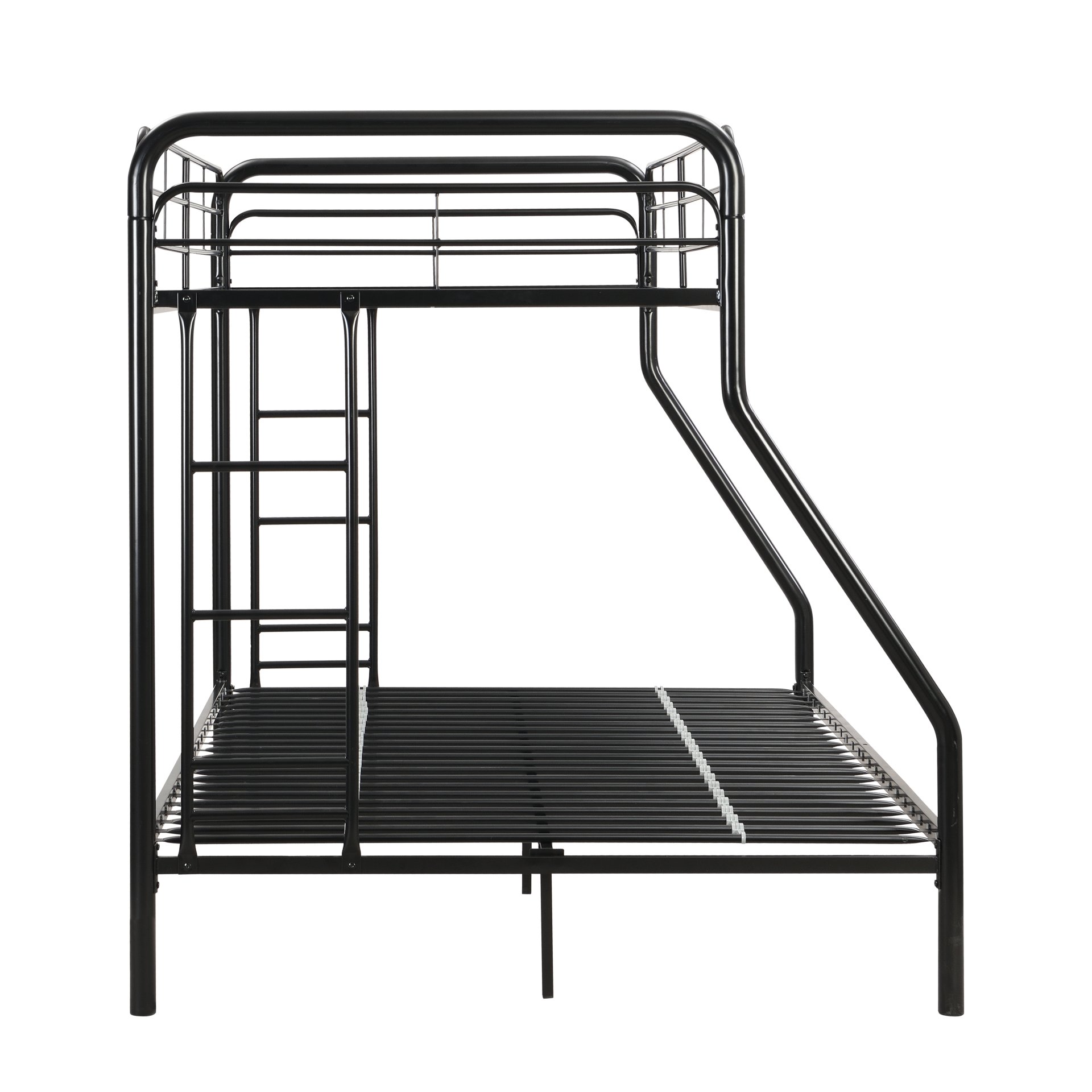 Modern Twin Over Full Metal Bunk Bed With Trundle And Dual Side Ladder And Metal Design - Black / Brown - Image 9