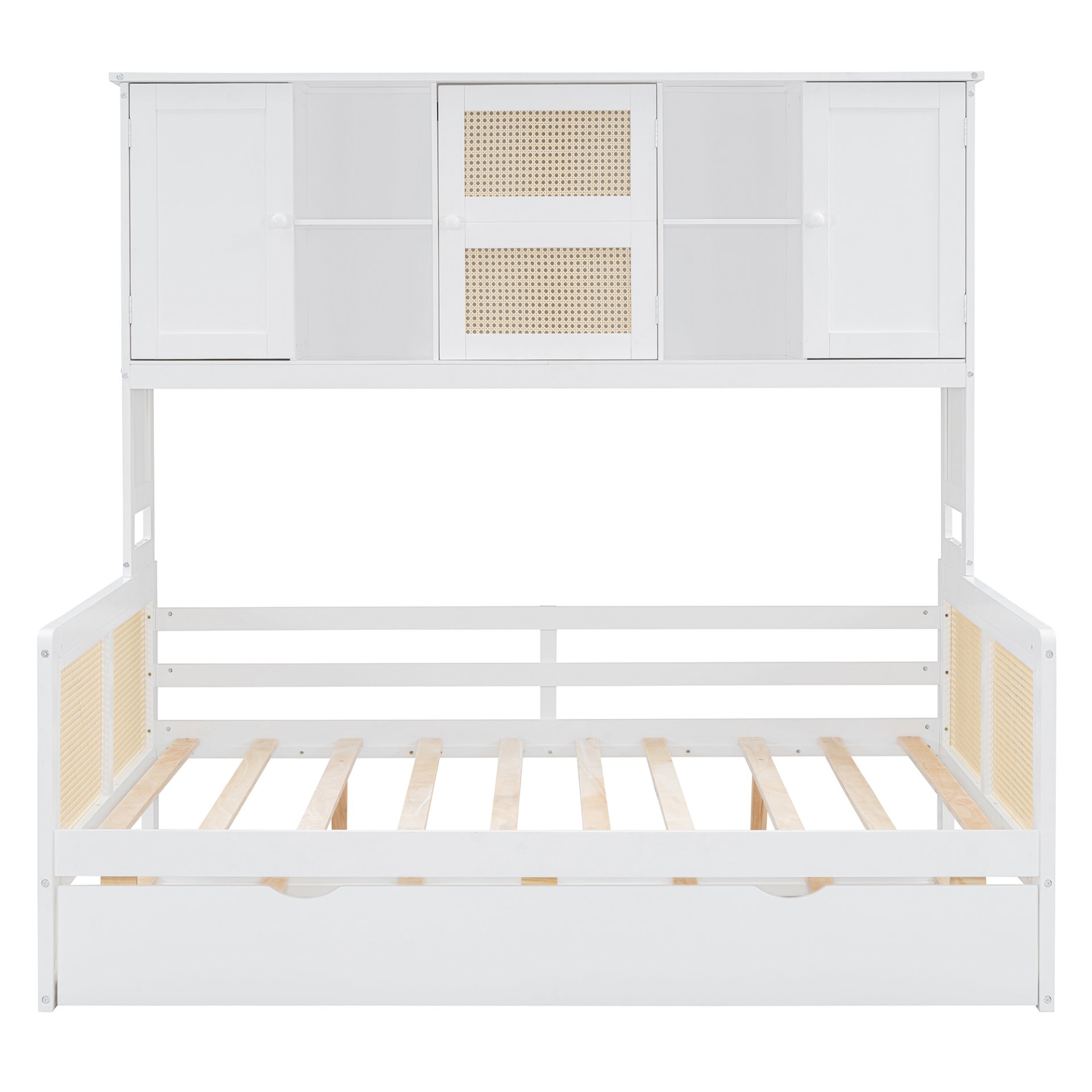 Full Size Wooden Daybed & Twin Size Trundle, And All In One Cabinet And Shelf - White - Image 8