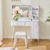 Modern Makeup Vanity Desk With LED Lights & Mirror 4 Drawer Dressing Table Set Space Saving For Bedroom - White - Image 5