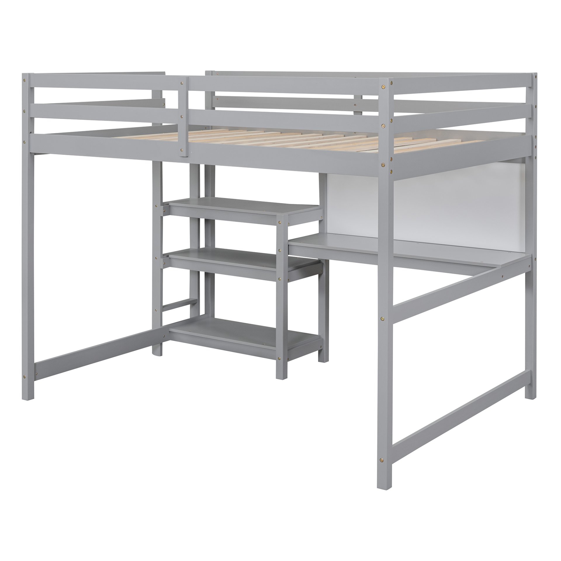 Full Size Loft Bed With Shelves, Desk And Writing Board - Gray - Image 7