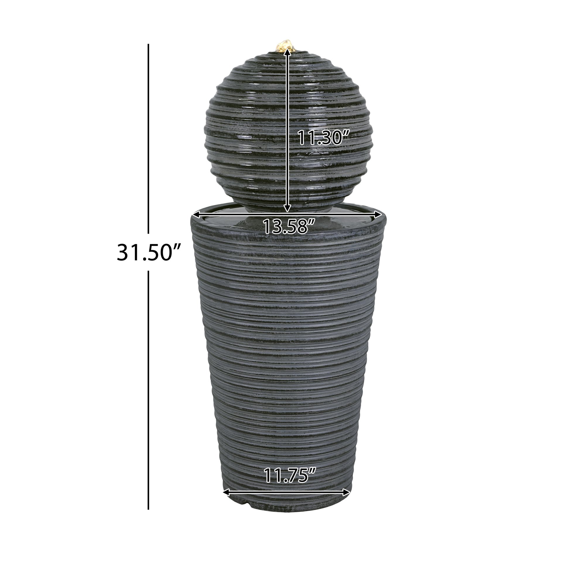 31.5" Tall Striped Column Fountain With LED Light Design For Outdoor Spaces - Gray - Image 3