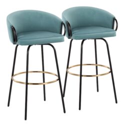 Claire - Contemporary / Glam Barstool With Footrest (Set of 2) - Black / Light Blue