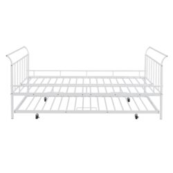 Full Size Daybed With Curved Handle Design And Twin Size Trundle - White