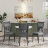 5 Piece Dining Round Table Set With One Faux Marble Top Dining Table And Four Pu-Leather Chairs - Gray - Image 2