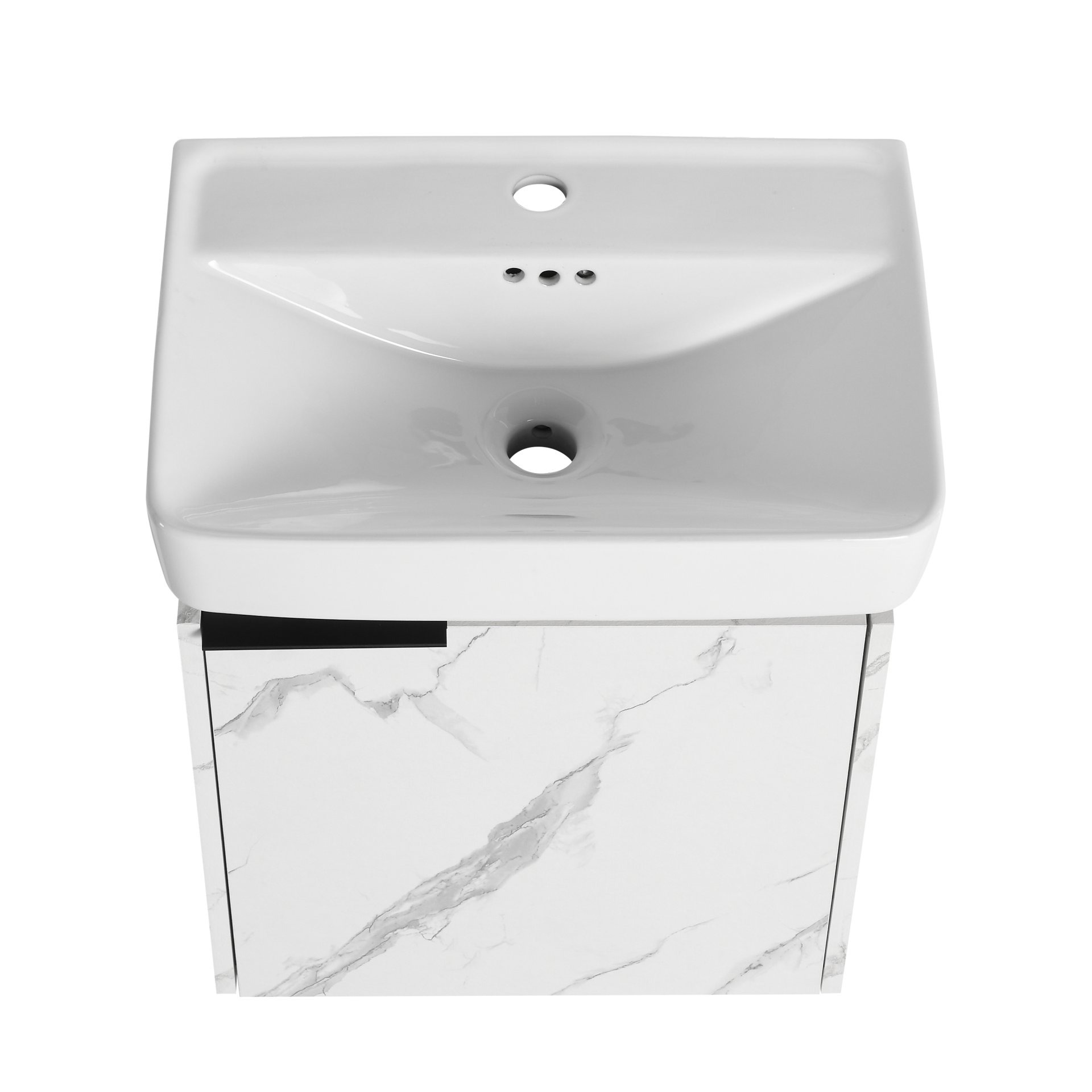 Wall Mounted Bathroom Vanity With Ceramic Sink And Storage Cabinet - Carrara White - Image 13