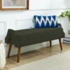 Modern Living Room Bench With Looped Yarn Fabric And Rubber Wooden Legs - Green - Image 4