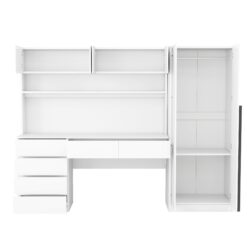 2 Door Storage Desk Wardrobe For Bedroom With Shelves And Drawers - White