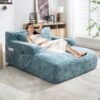 Chenille Interior Lazy Sofa Chaise Lounge Armchair With 3 Pillows And Armrests - Mint Blue - Image 2