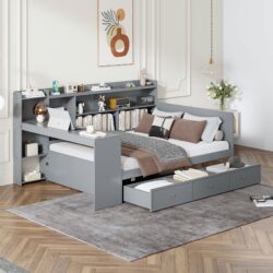 Full Size Daybed With 3 Drawers USB Ports And Desk - Gray