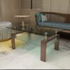 Rectangle Glass Coffee Table, Modern Side Center Tables - Walnut / Clear - Image 2