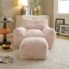 Giant Plush Bean Bag Chair With Armrests And Footstool For Adults - Pink - Image 2