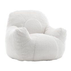 Comfy Bean Bag Chair With Filler, Tufted Memory Foam Sofa Teddy Fabric, Fluffy And Cozy Seating For Dorm, Apartment, Or Living Room - White