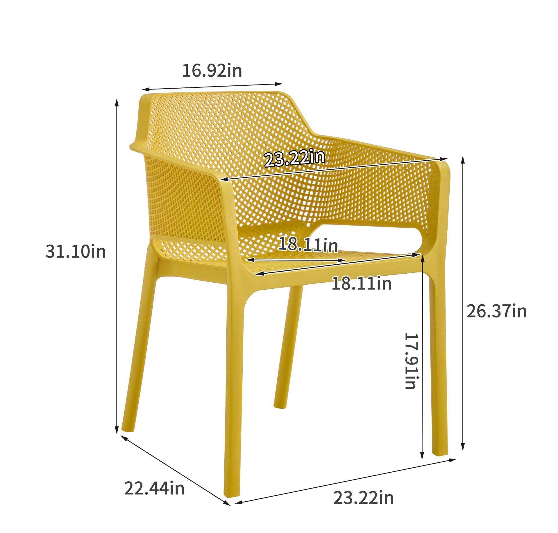 3 Piece Plastic Arm Chair Bistro Grs Premium Ocean Plastic - Mustard - Image 4