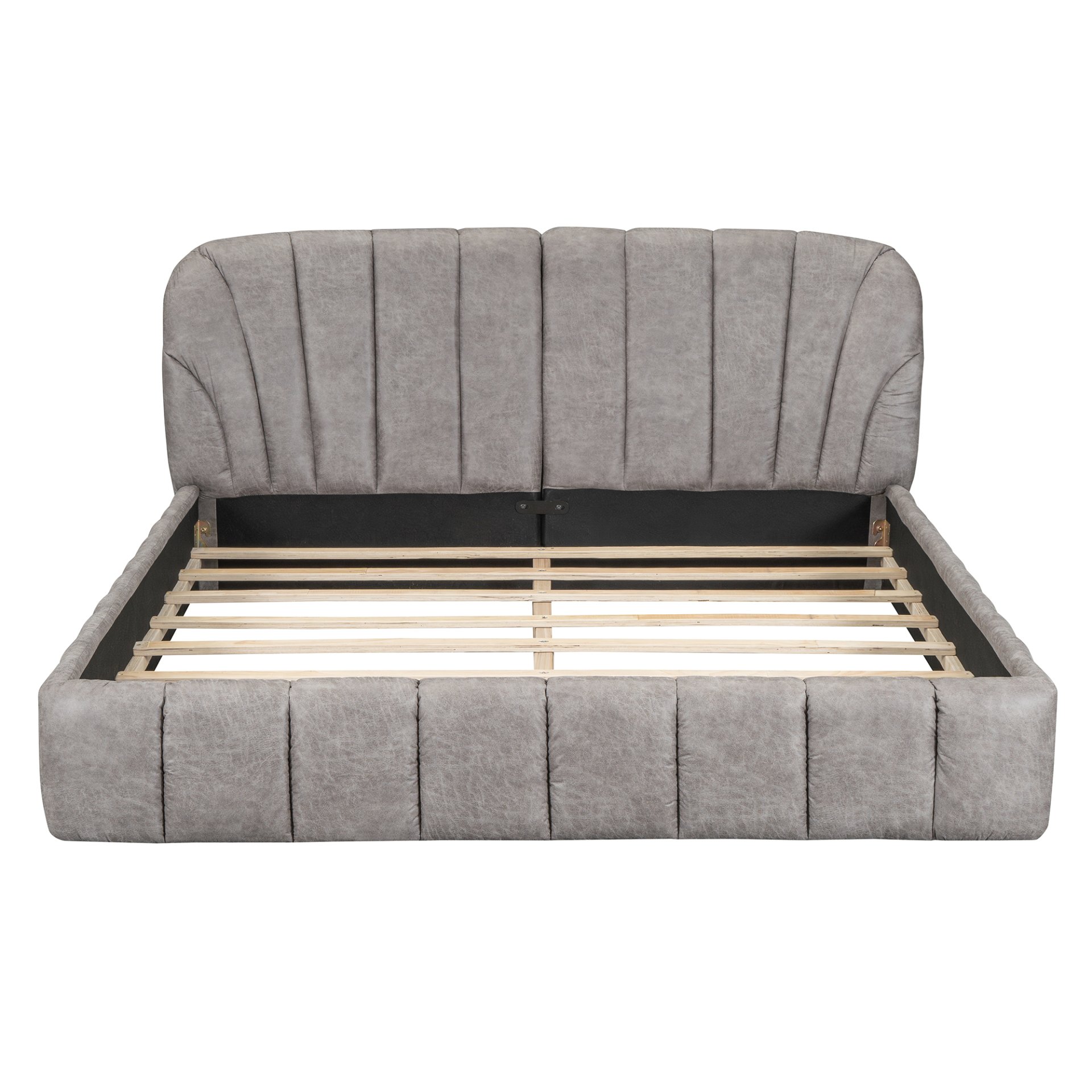 Queen Size Upholstered Platform Bed, Polyester - Gray - Image 3