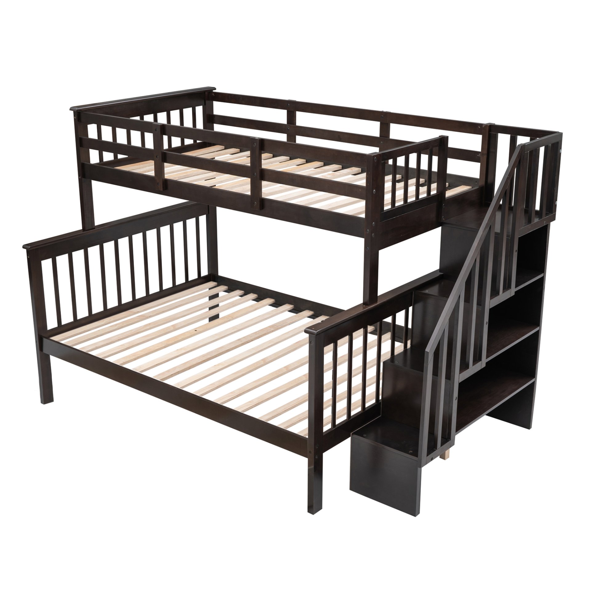 Stairway Twin Over Full Bunk Bed With Storage And Guard Rail For Bedroom - Espresso - Image 5