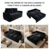 Pull Out Sofa Bed, 3 Seat Convertible Sleeper Sofa With 2 In 1 Pillow And Blanket Set Multifunctional Velvet Loveseat Bed - Black - Image 17